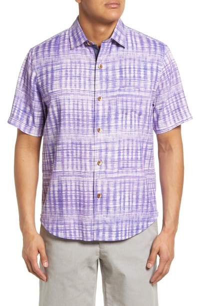 Tommy Bahama Daybreak Batik Short Sleeve Silk Button-up Shirt In Violet