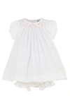Luli & Me Swiss Dot Cotton Bishop Dress & Bonnet Set In White
