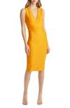 Bebe V-neck Bandage Midi Dress In Amber