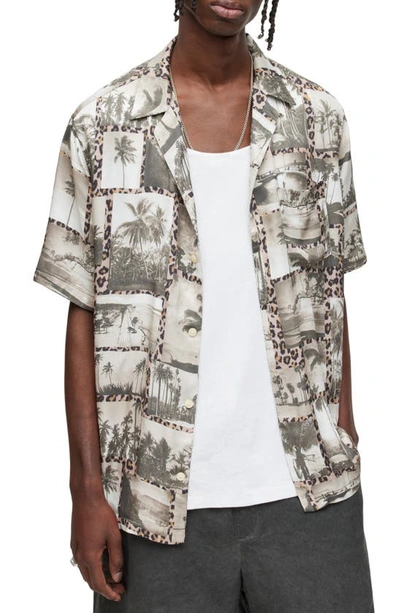 Allsaints Foto Relaxed Fit Short Sleeve Printed Camp Shirt In White