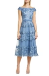 Tadashi Shoji Floral Embroidered Off-the-shoulder A-line Dress In Blue Stone