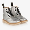 YOUNG SOLES SILVER FAUX LEATHER BROGUE BOOTS