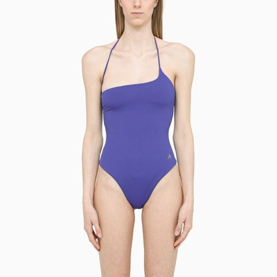 Attico Ribbed Cross Tie One Piece Swimsuit In Navy