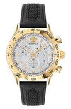 Versace Hellenyium Chrono Leather Watch In Ip Yellow Gold