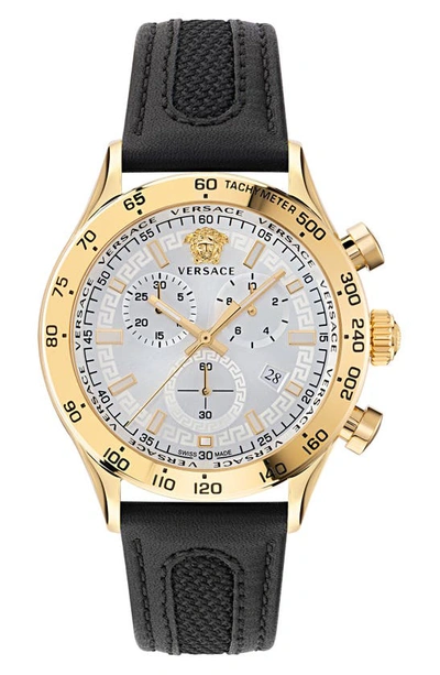 Versace Hellenyium Chrono Leather Watch In Multi