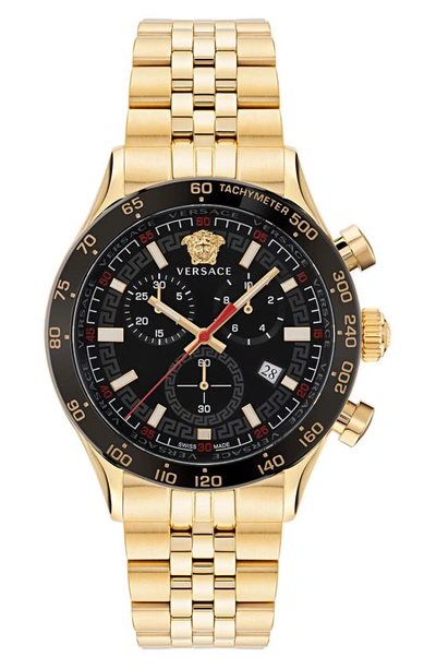Versace Men's Swiss Chronograph Hellenyium Gold Ion Plated Bracelet Watch 44mm In Black / Gold Tone
