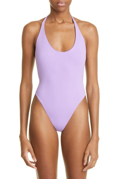 Attico Scoop Halter Neck One-piece Swimsuit In Purple