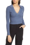 Bdg Urban Outfitters Rosie Crop Long Sleeve Polo In Vintage Indigo