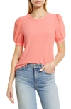 Cece Puff Sleeve Mixed Media Top In Cameo Coral