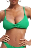 Good American Always Fits Twist Bikini Top In Summer Green
