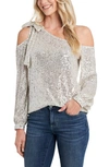 Cece Womens Sequined One Shoulder Blouse In Champagne