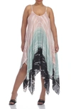 BOHO ME TIE DYE PRINT HANDKERCHIEF HEM MAXI DRESS