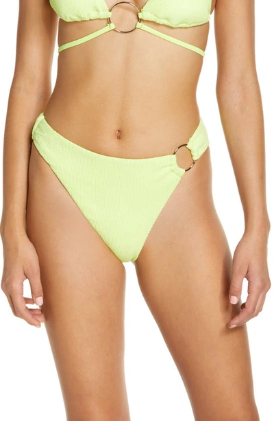 River Island Ring Trim Textured High Rise Bikini Bottoms In Lime Green