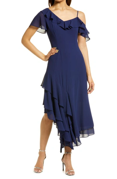 Shani Chiffon One-shouder Dress In Navy