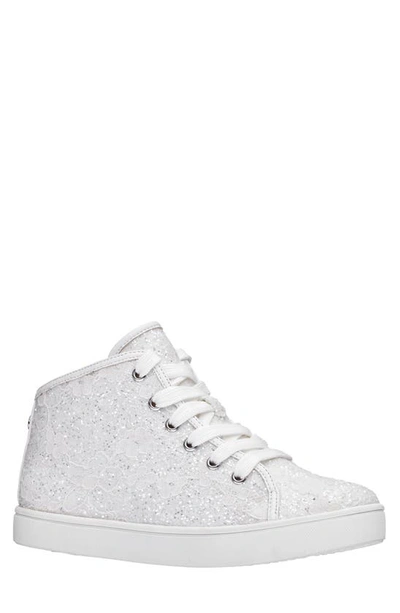 Nina Kids' Penelope High Top Trainer In White Glitter Lace