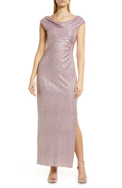 Connected Apparel Cowl Neck Evening Dress In Mauve