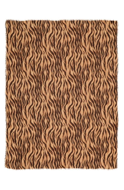 Saint Laurent Tiger Stripe Modal & Cashmere Scarf In Light Brown