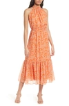 Chelsea28 Floral Print Halter Neck Maxi Dress In Orange- Beige Daisy Dye