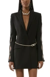 Mach&mach Crystal Bow Chain Belt Blazer Minidress In Black