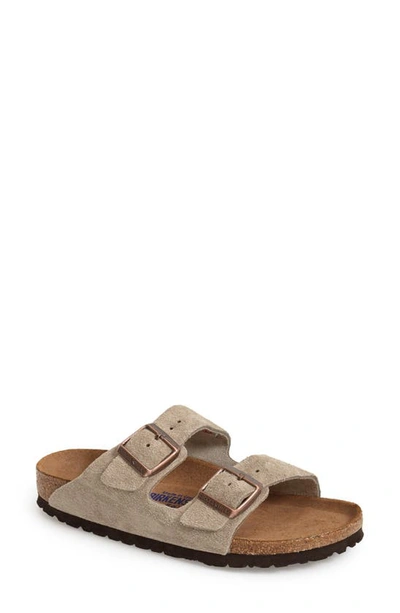 Birkenstock Soft Slide Sandal In Taupe Suede