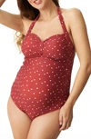 PEZ D'OR PEZ D'OR MERLOT POLKA DOT ONE-PIECE MATERNITY SWIMSUIT