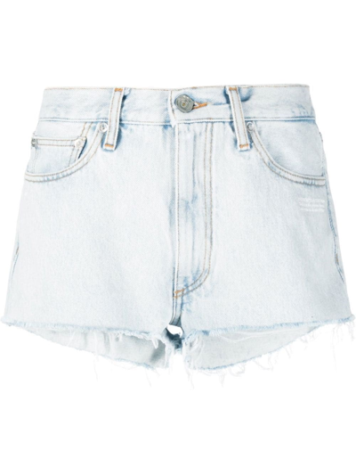 Off-white Woman Light Blue Denim Shorts With Raw Edge Hem