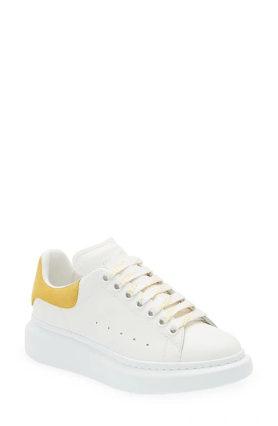 Alexander Mcqueen White Leather Trainers With Ochre Suede Heel Nd  Donna 41 In Yellow