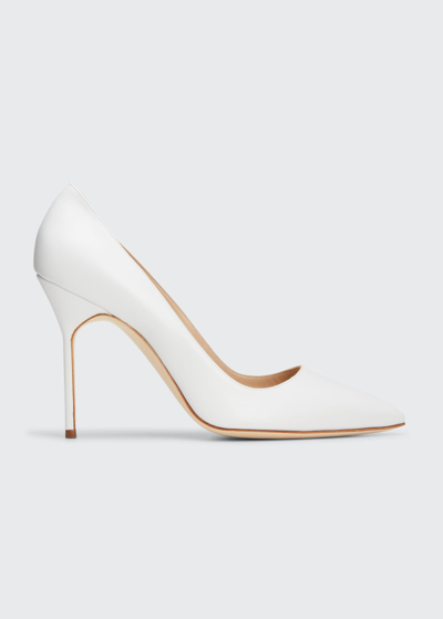 Manolo Blahnik Bb 105 Pointed-toe Patent-leather Courts In White