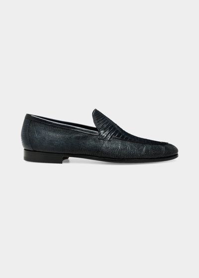 Magnanni Men's Lizard Loafers In Navy