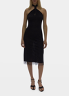 Helmut Lang Mesh Halter Bodycon Midi Dress In Bslt Black