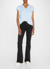 Frame Le Mid Rise V-neck Organic-cotton T-shirt In Chambray Blue