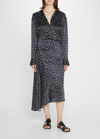 Vince Polka Dot Draped Charmeuse Skirt In Deep Marine