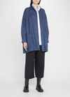 Eskandar Wide A-line Denim Shirt Jacket With Collar (very Long Length) In Jeandark