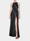 Galvan Black Embellished Stretch-knit Gown In 001 Black