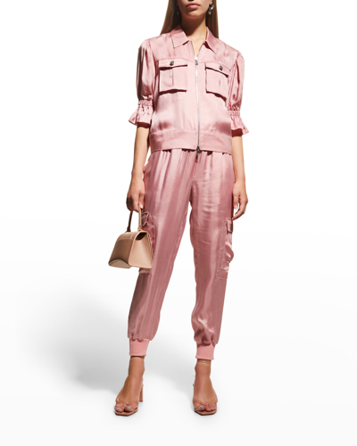 Cinq À Sept Holly Short-sleeve Sateen Jacket In Blush