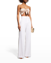 Alice And Olivia Dylan High Waist Wide Leg Pants In Ecru Vegan Leather In White