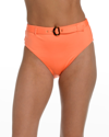 Sunshine 79 High Waist Bikini Bottom W/ Adjustable Belt In Bright Coral