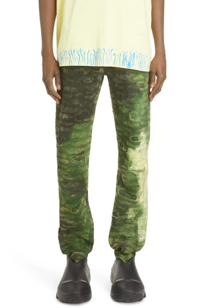 Givenchy Paint Distressed Jeans In 990 Yellow Green