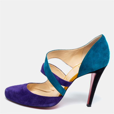 Pre-owned Christian Louboutin Two-tone Suede Citoyenne Pumps Size 39.5 In Blue