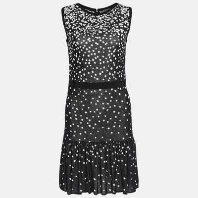 Pre-owned Giambattista Valli Black And White Polka Printed Knit Flared Hem Detailed Midi Dress S