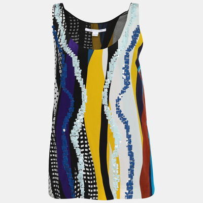 Pre-owned Diane Von Furstenberg Multicolor Sequin Embellished Silk Jackie Top S