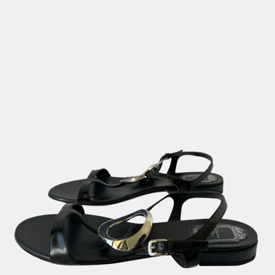Pre-owned Dior Black Leather Python Sandals Eu 39