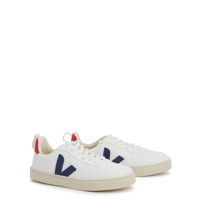 Veja Kids V-10 White Leather Sneakers (it28-it35) In White & Other