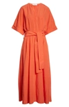 Vince Belted Tencel Lyocell-blend Maxi Dress In Burnt Orchid