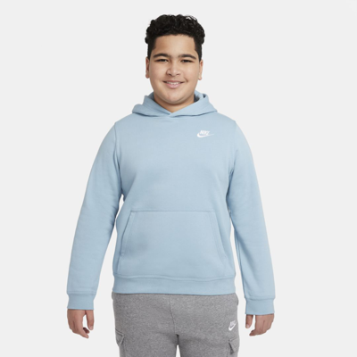 Nike Sportswear Club Fleece Big Kids' Pullover Hoodie (extended Size) In Worn Blue,white
