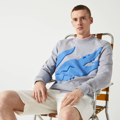 Lacoste Men's Crew Neck Print Organic Cotton Fleece Sweatshirt - 4xl - 9 In Grey