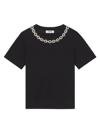 Sandro Merlin Embroidered Rhinestone-embellished Cotton-jersey T-shirt In Black