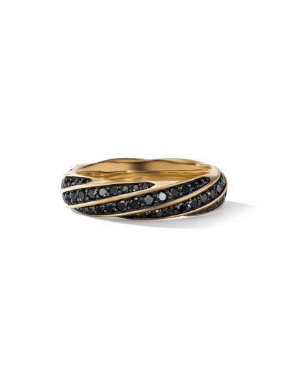 David Yurman Men's 18k Yellow Gold Cable Edge Black Diamond Pave Ring In Black/gold