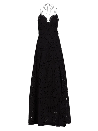 Alberta Ferretti Butterfly-embroidered Eyelet Gown In Black