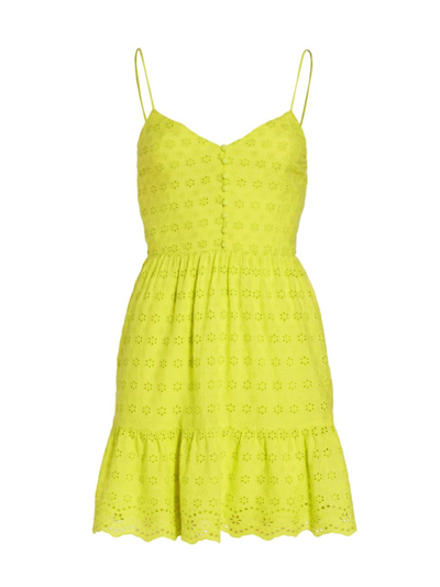 Alice And Olivia Fae Gathered Broderie Anglaise Mini Dress In Yellow